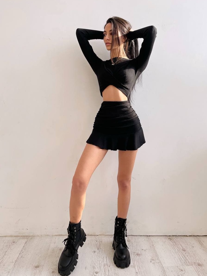 Трикотажный комплект: топ + юбка со сборкой   Трикотажный комплект: топ + юбка со сборкой   | PUSHKA SHOP