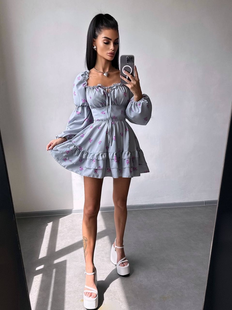 Сукня з квітковим принтом з воланами на ґудзиках  | PUSHKA SHOP