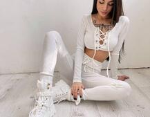 Трикотажный комплект: топ со шнуровкой + леггинсы  Трикотажный комплект: топ со шнуровкой + леггинсы  | PUSHKA SHOP