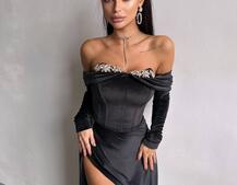 Оксамитова сукня максі декорована стразами  Ручна робота  | PUSHKA SHOP