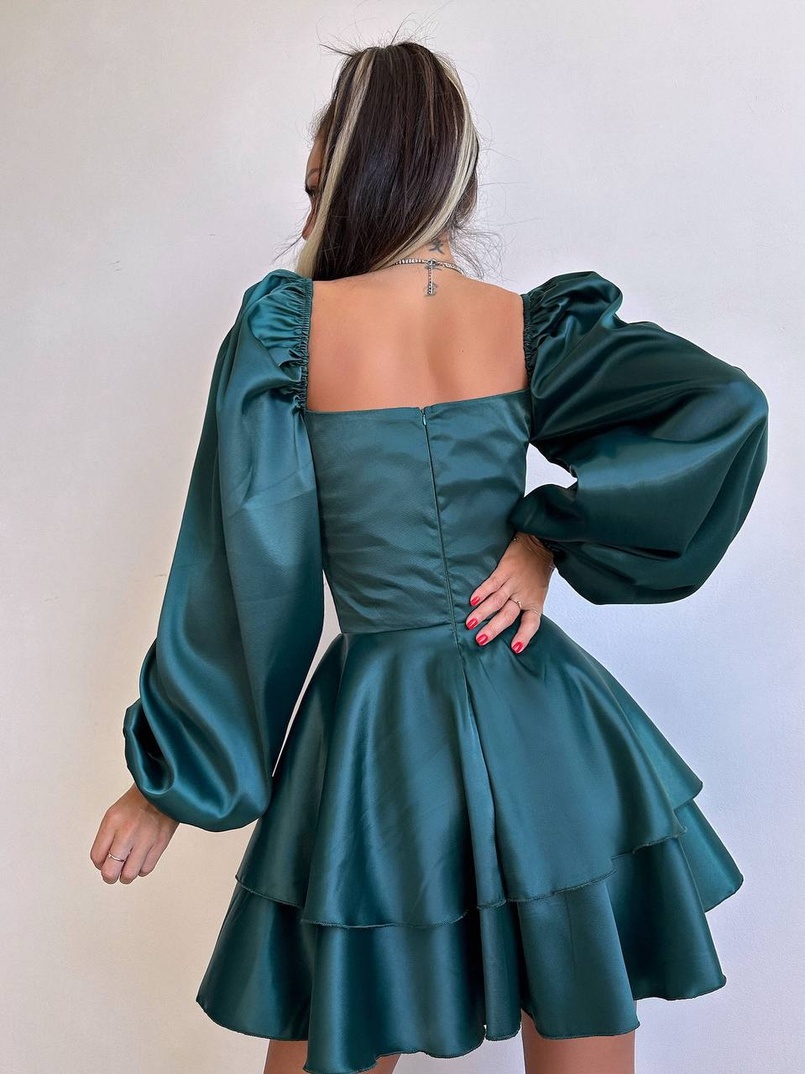 Атласна корсетна сукня бюстьє з пишною подвійною спідницею та об‘ємними рукавами | PUSHKA SHOP