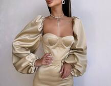 Атласний  комплект: корсет + спідниця декорована бахромою зі страз Атласний  комплект: корсет + спідниця декорована бахромою зі страз | PUSHKA SHOP