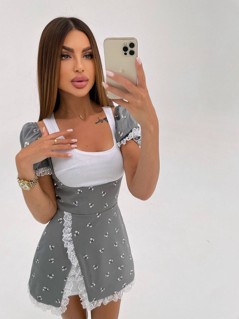 Сукня з квітковим принтом декорована мереживом  Сукня з квітковим принтом декорована мереживом  | PUSHKA SHOP