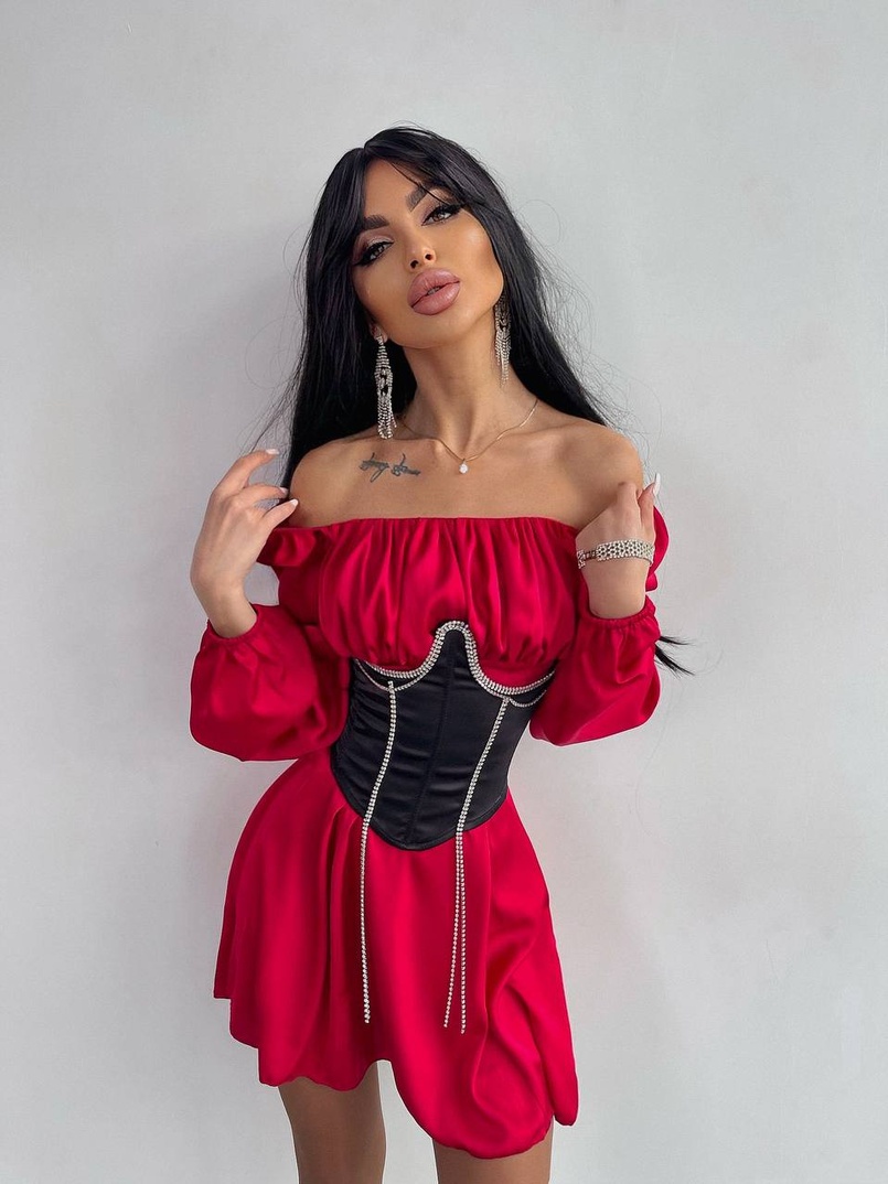 Приталена сукня з шовку  + корсет декорований стразами  Ручна робота  Приталена сукня з шовку  + корсет декорований стразами  Ручна робота  | PUSHKA SHOP