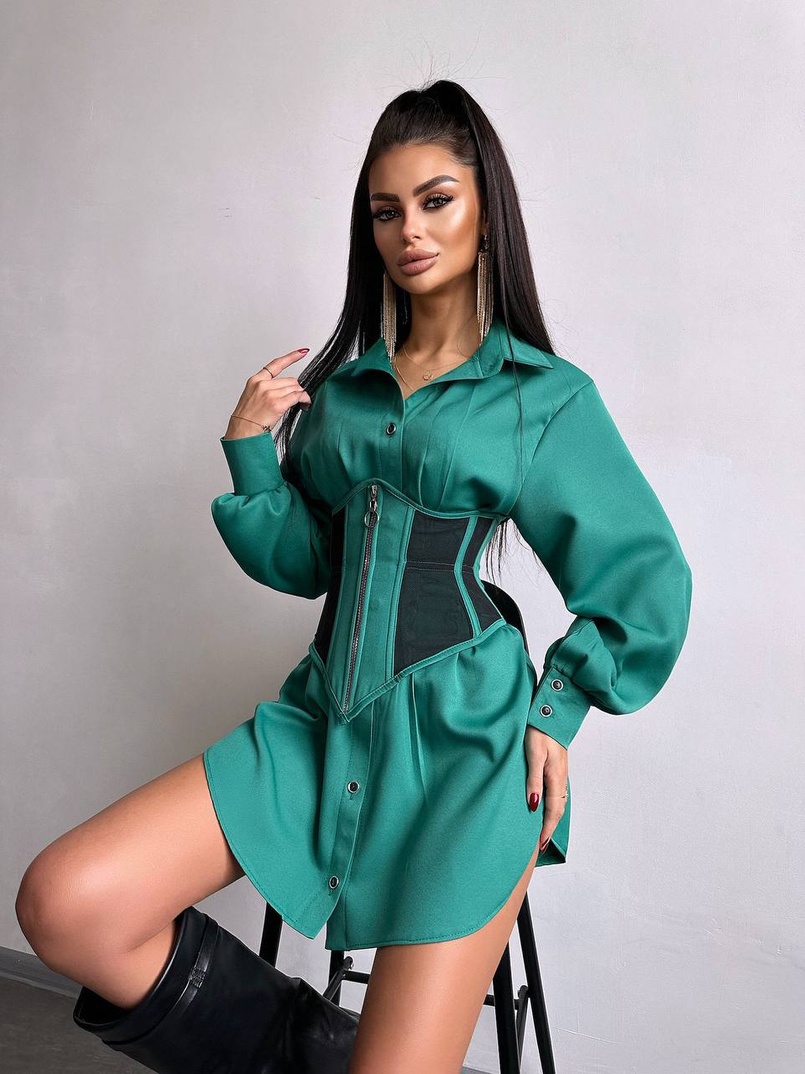 Приталена сорочка + корсет з блискавкою  Приталена сорочка + корсет з блискавкою  | PUSHKA SHOP