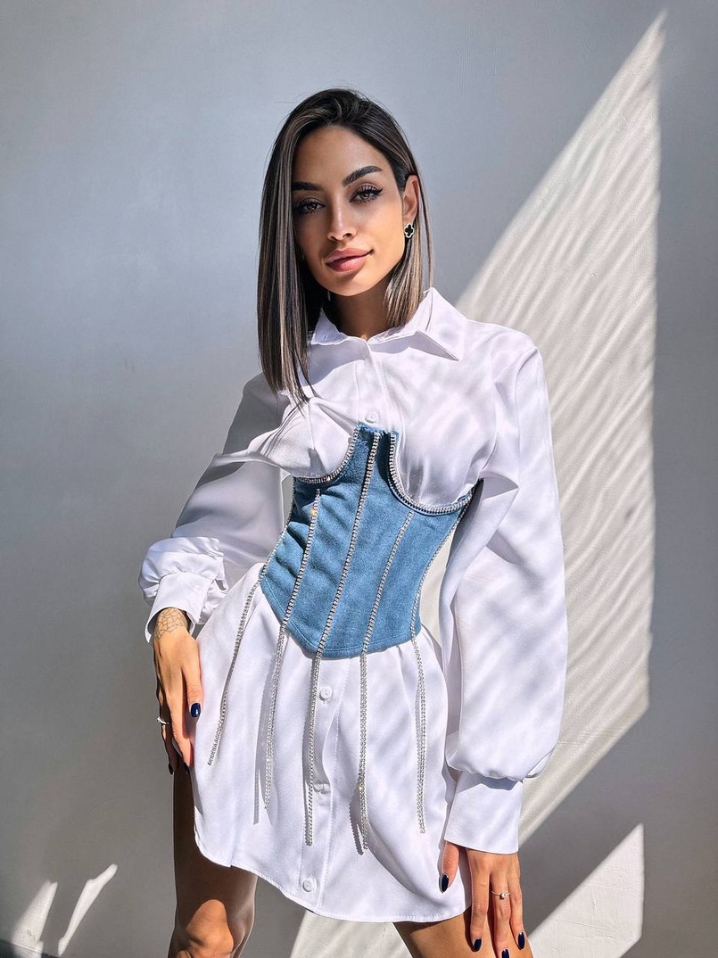 Приталена сорочка + корсет декорований камінцями  Ручна робота Приталена сорочка + корсет декорований камінцями  Ручна робота | PUSHKA SHOP