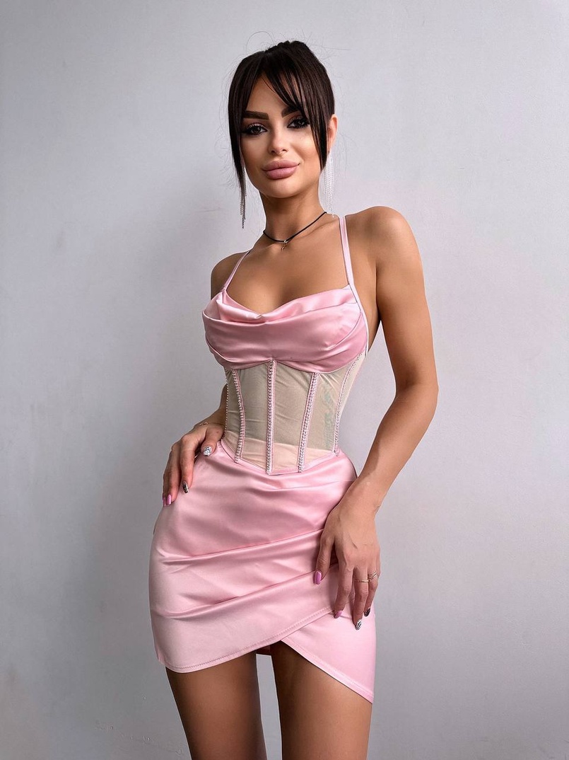 Комплект: корсет, декорований стразами + спідниця міні з драпіруванням   Комплект: корсет, декорований стразами + спідниця міні з драпіруванням   | PUSHKA SHOP