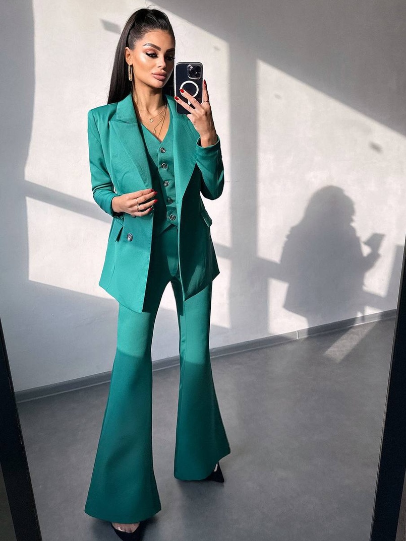 Костюм: піджак на підкладці, штани кльош+ жилет  Костюм: піджак на підкладці, штани кльош+ жилет  | PUSHKA SHOP