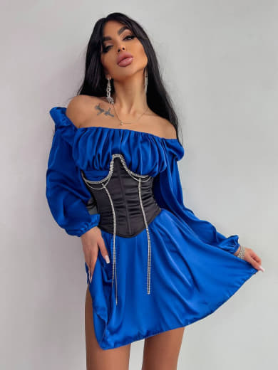 Приталена сукня з шовку  + корсет декорований стразами  Ручна робота  Приталена сукня з шовку  + корсет декорований стразами  Ручна робота  | PUSHKA SHOP