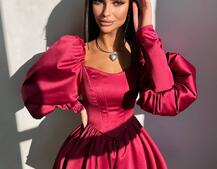 Сукня з обʼємними рукавами та спідницею балоном  Сукня з обʼємними рукавами та спідницею балоном  | PUSHKA SHOP