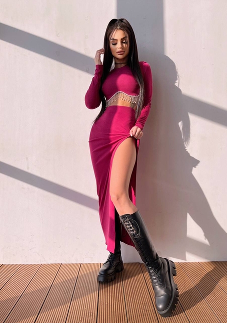 Комплект: спідниця з розрізом + топ, декорований бахромой зі страз | PUSHKA SHOP