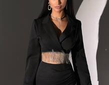 Комплект декорований бахромою із стразами: піджак + спідниця  | PUSHKA SHOP