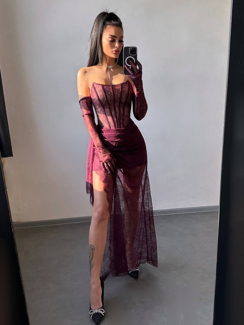 Мереживна сукня максі з рукавичками  | PUSHKA SHOP