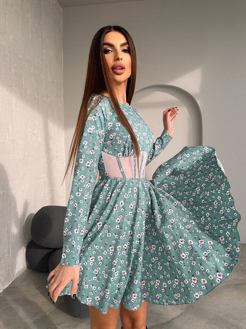 Приталена сукня з корсетною вставкою та спідницею-сонцем | PUSHKA SHOP