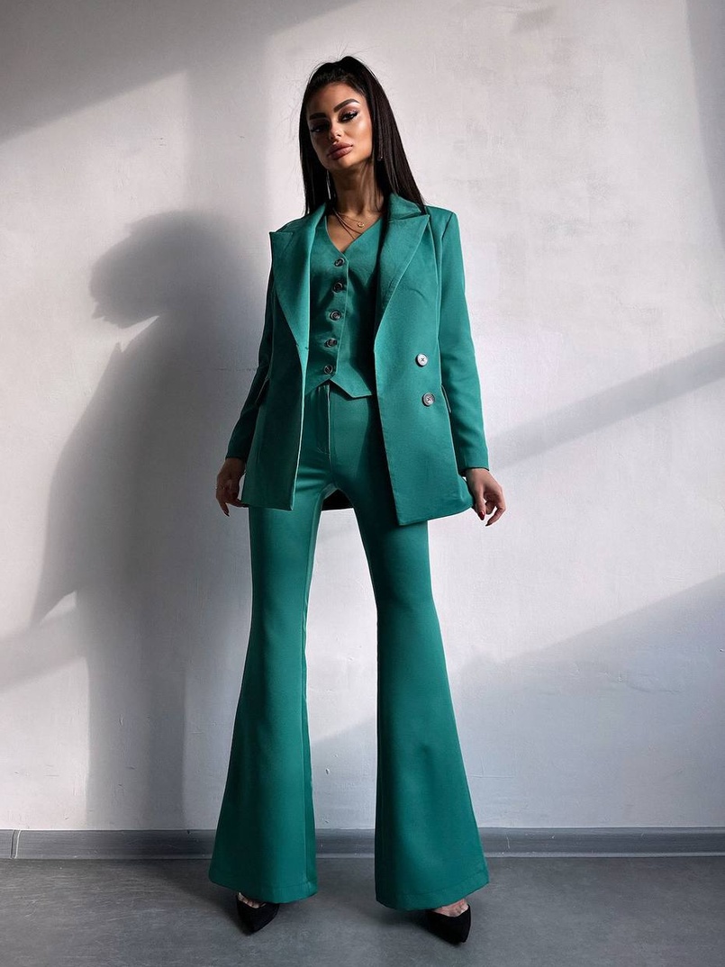 Костюм: піджак на підкладці, штани кльош+ жилет  Костюм: піджак на підкладці, штани кльош+ жилет  | PUSHKA SHOP