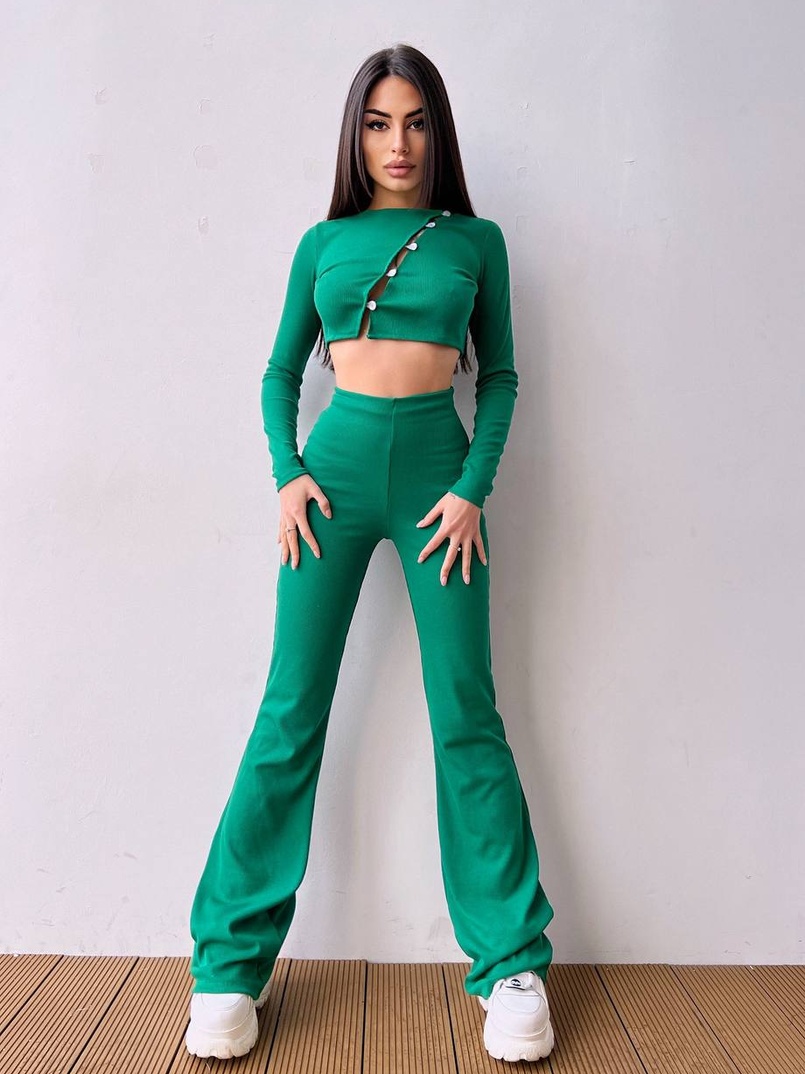 Комплект : штани кльош і топ на ґудзиках   Комплект : штани кльош і топ на ґудзиках   | PUSHKA SHOP