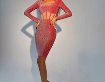 Приталенное блестящее платье с корсетной вставкой и  юбкой-карандашом  Приталенное блестящее платье с корсетной вставкой и  юбкой-карандашом  | PUSHKA SHOP