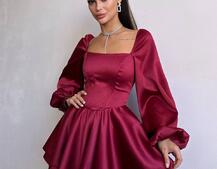 Атласна корсетна сукня з пишною подвійною спідницею та об‘ємними рукавами | PUSHKA SHOP