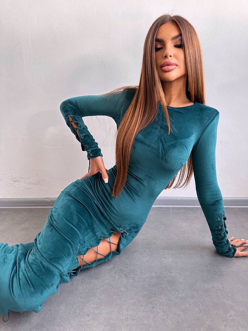 Оксамитова сукня міді зі шнурівкою | PUSHKA SHOP