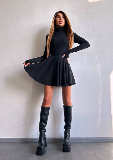 Трикотажна сукня міні із спідницею сонцем     | PUSHKA SHOP