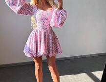 Сукня міні з квітковим принтом, корсетним верхом та подвійною спідницею  Сукня міні з квітковим принтом, корсетним верхом та подвійною спідницею  | PUSHKA SHOP