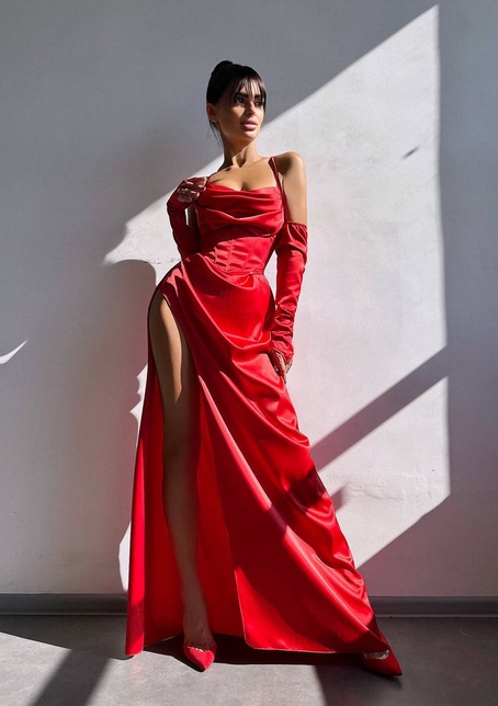 Комплект: корсет з рукавичками + спідниця максі з драпіруванням   | PUSHKA SHOP