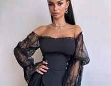 Сукня міді з корсетом декорована мереживом  | PUSHKA SHOP