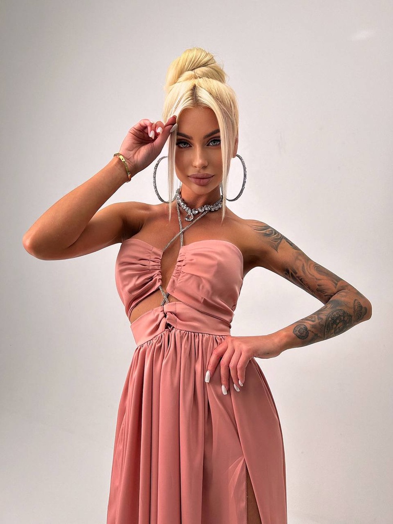 Атласна сукня максі із шнуром зі стразами  Атласна сукня максі із шнуром зі стразами  | PUSHKA SHOP