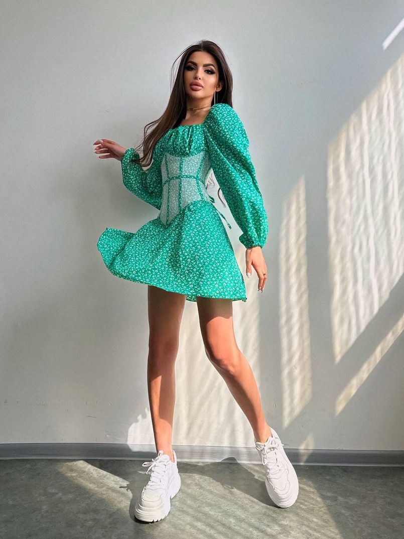 Сукня міні в квітковий принт + прозорий корсет  | PUSHKA SHOP