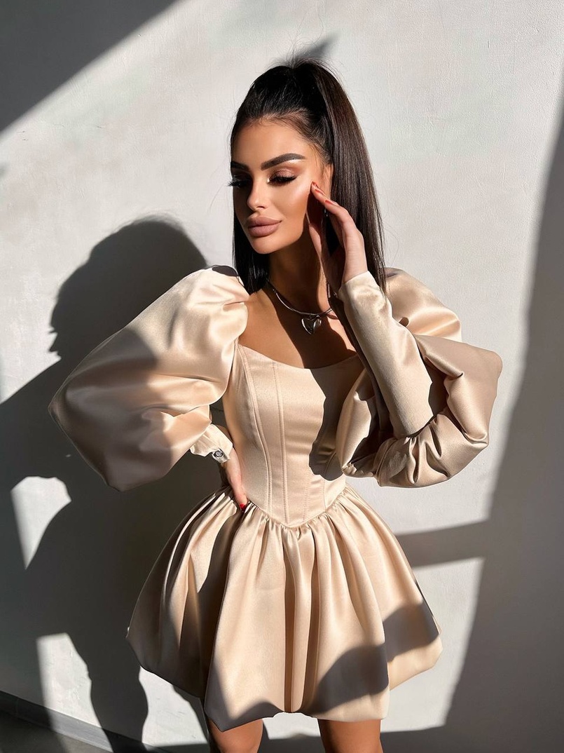 Сукня з обʼємними рукавами та спідницею балоном  Сукня з обʼємними рукавами та спідницею балоном  | PUSHKA SHOP