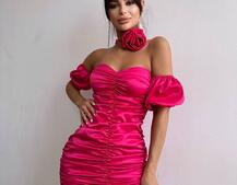 Сукня - міні з драпіруванням та трояндою-чокером | PUSHKA SHOP