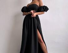 Сукня максі  з розрізом на спідниці та об’ємними рукавами  Сукня максі  з розрізом на спідниці та об’ємними рукавами  | PUSHKA SHOP