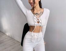 Трикотажный комплект: топ со шнуровкой + леггинсы  Трикотажный комплект: топ со шнуровкой + леггинсы  | PUSHKA SHOP