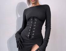 Комплект: трикотажне плаття- міді + корсет + рукавички Комплект: трикотажне плаття- міді + корсет + рукавички | PUSHKA SHOP