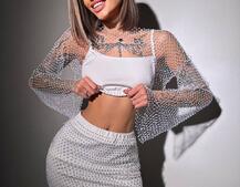 Комплект: топ + спідниця із сіткою зі стразами  Комплект: топ + спідниця із сіткою зі стразами  | PUSHKA SHOP