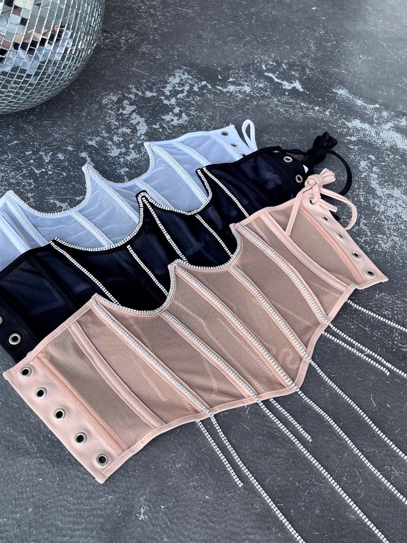 Корсет на кісточках зі шнурівкою, декорований стразами Ручна робота! Корсет на кісточках зі шнурівкою, декорований стразами Ручна робота! | PUSHKA SHOP