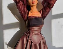 Корсетна сукня з еко-шкіри з мереживними рукавами Корсетна сукня з еко-шкіри з мереживними рукавами | PUSHKA SHOP