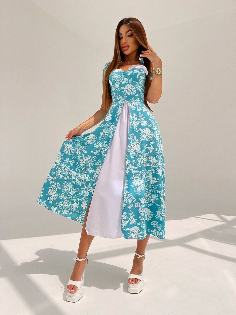 Сукня міді з чашечками в квітковий принт  | PUSHKA SHOP