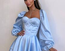 Атласна корсетна сукня бюстьє з пишною подвійною спідницею та об‘ємними рукавами | PUSHKA SHOP