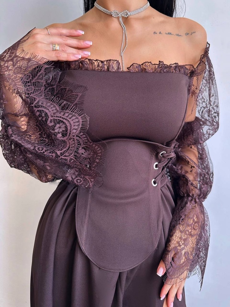 Сукня міді з корсетом декорована мереживом  | PUSHKA SHOP