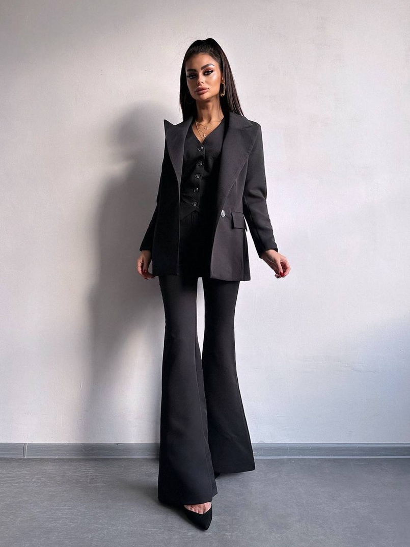 Костюм: піджак на підкладці, штани кльош+ жилет  Костюм: піджак на підкладці, штани кльош+ жилет  | PUSHKA SHOP