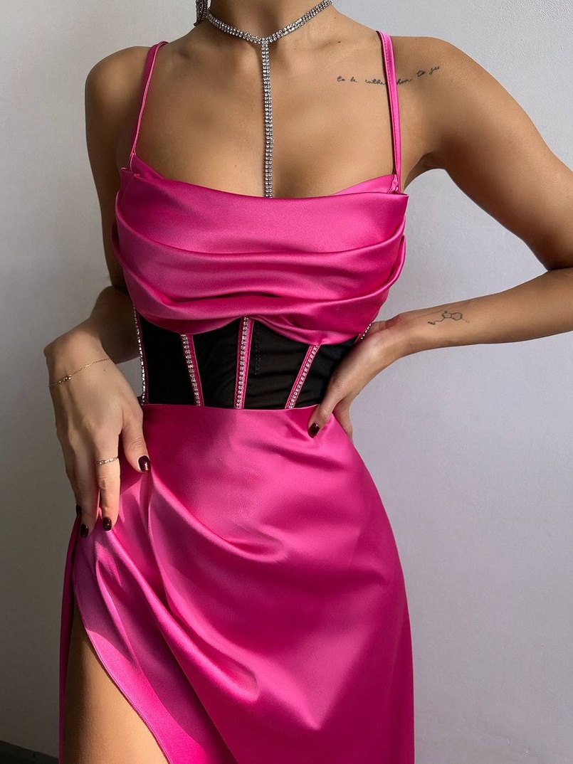 Комплект: корсет, декорований стразами + спідниця максі з драпіруванням  Комплект: корсет, декорований стразами + спідниця максі з драпіруванням  | PUSHKA SHOP