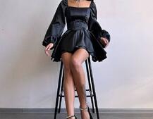 Атласна корсетна сукня з пишною подвійною спідницею та об‘ємними рукавами | PUSHKA SHOP