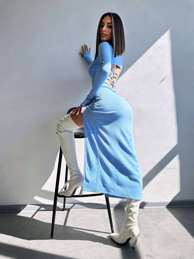 Трикотажна сукня міді зі шнурівкою на спинці  Трикотажна сукня міді зі шнурівкою на спинці  | PUSHKA SHOP