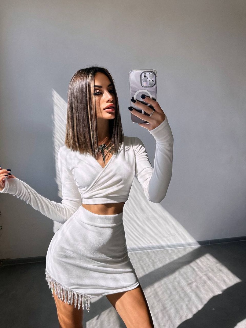 Оксамитовий комплект, декорований бахромою зі страз Оксамитовий комплект, декорований бахромою зі страз | PUSHKA SHOP