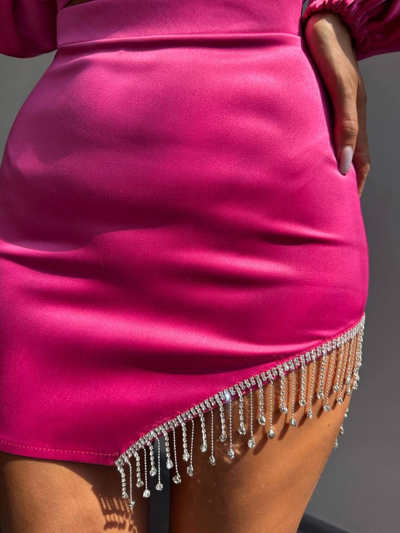 Атласний комплект, декорований бахромою зі страз Атласний комплект, декорований бахромою зі страз | PUSHKA SHOP