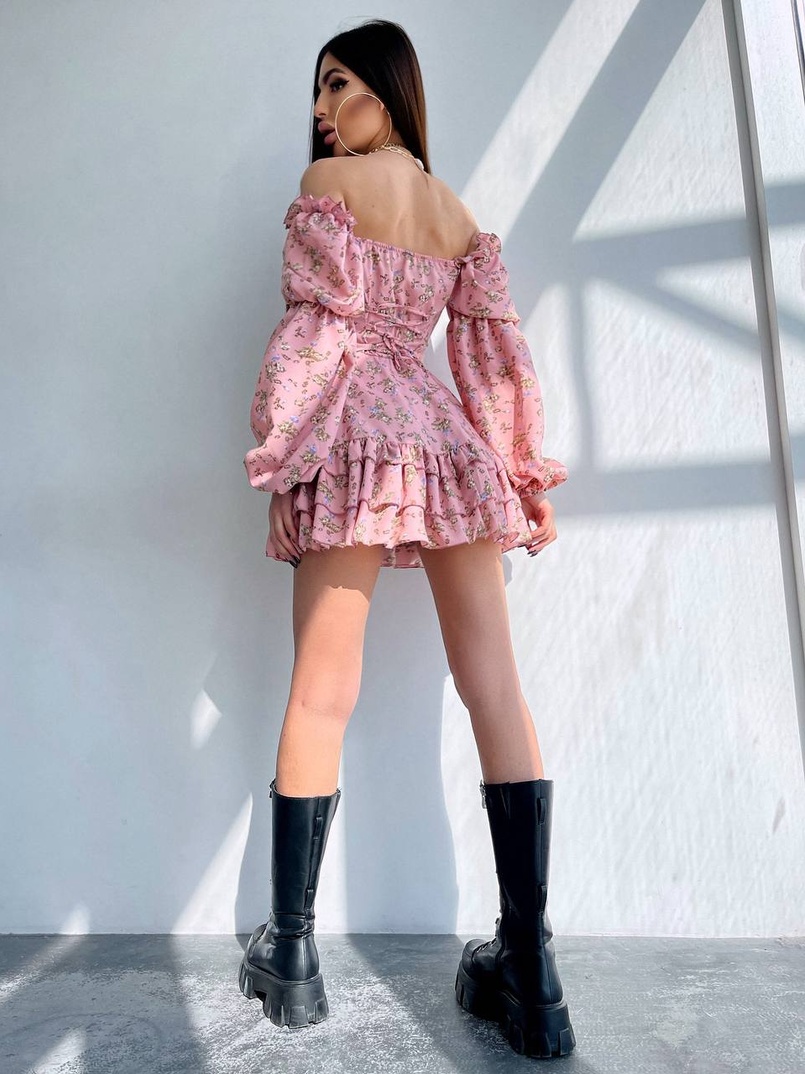 Сукня з квітковим принтом з воланами на ґудзиках  Сукня з квітковим принтом з воланами на ґудзиках  | PUSHKA SHOP