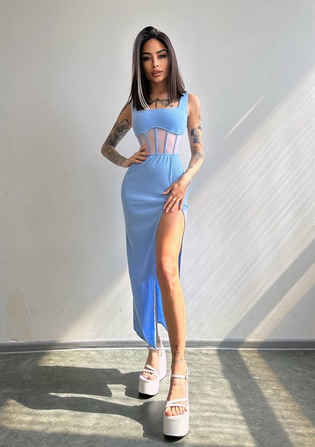 Сукня-міді  з елементами корсету   | PUSHKA SHOP