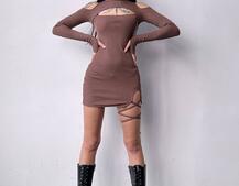 Трикотажне плаття по фігурі зі шнурівкою на ніжці Трикотажне плаття по фігурі зі шнурівкою на ніжці | PUSHKA SHOP