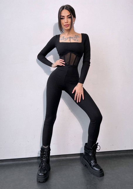 Облягаючий трикотажний комбінезон з елементами корсету  Облягаючий трикотажний комбінезон з елементами корсету  | PUSHKA SHOP